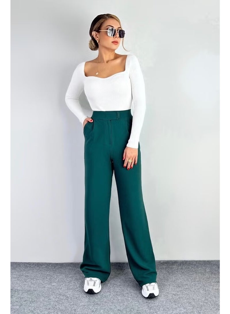 Ritnice Line Women's Lycra Velcro Closure Emerald Green Palazzo Trousers - Image 4